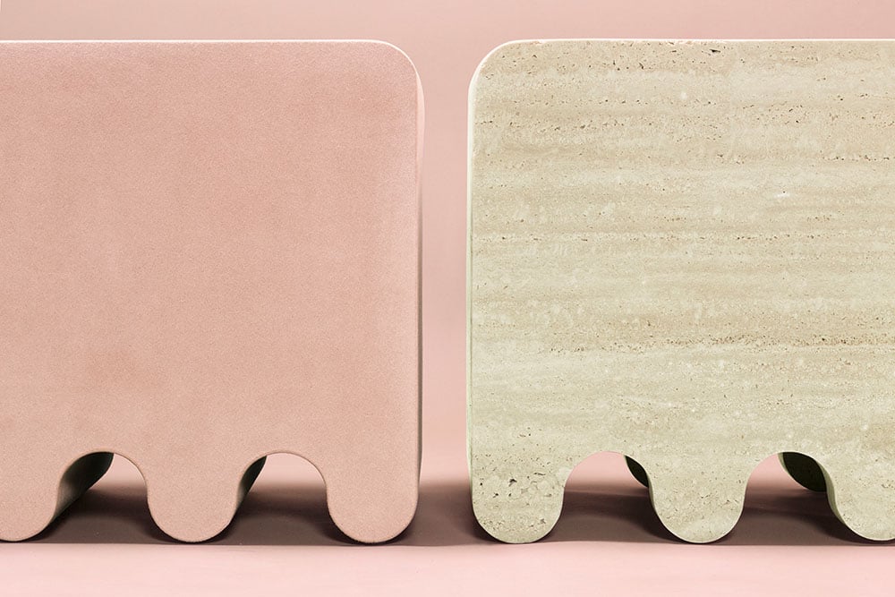 Ossicle leather and marble stools by Francesco Balzano